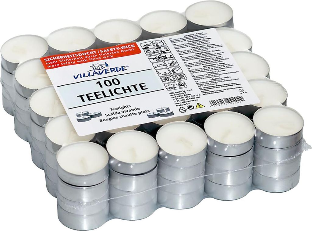 Villa Verde Teelichter Ø 3,4 x 1,4 cm weiß 100er Pack Produktbild 