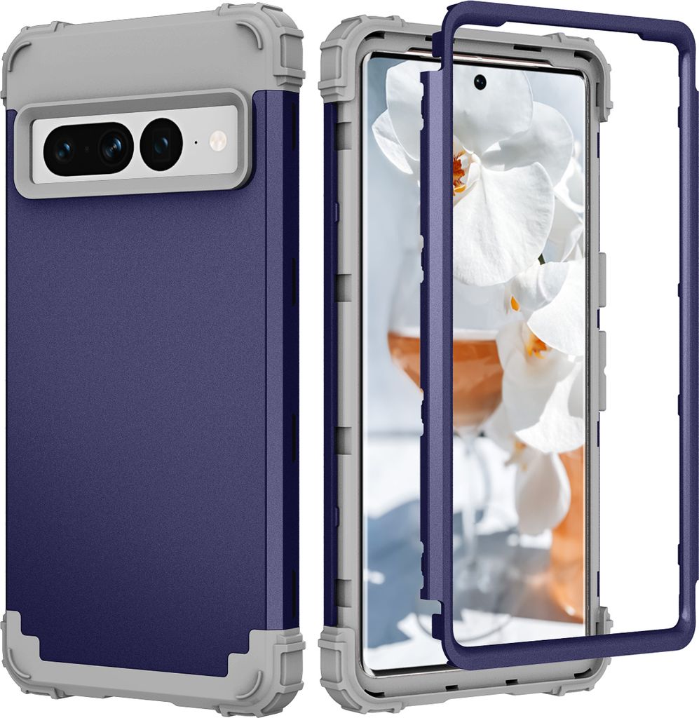 Handyhülle für Google Pixel 7 Pro Hybrid 3 in 1 PC TPU Stossfest Robust Hülle Blau