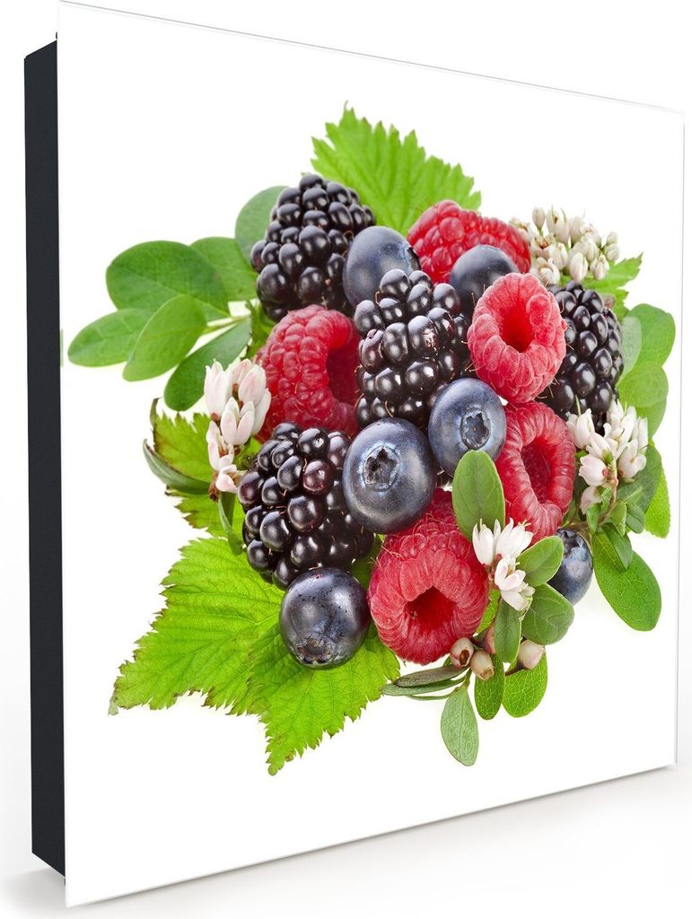 Nachbildung-Schlüsselkasten, Magnetpinnwand und Memoboard mit Glasfront Motiv Beeren mit Blumen