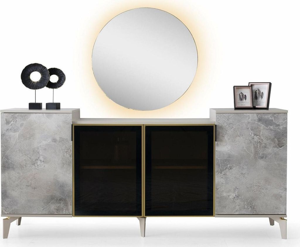 Sideboard mit Spiegel Anrichte Grau Gemustert Einfarbig Modern Esszimmer Stil