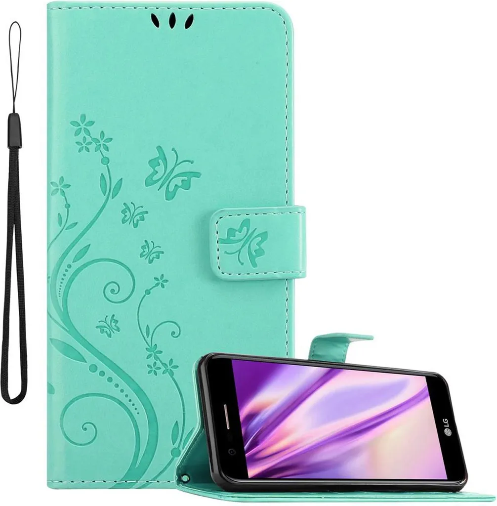 Cadorabo cover per LG K10 2017 cover protettiva in turchese cover protettiva cover per telefono cellulare cover fiori custodia fiore