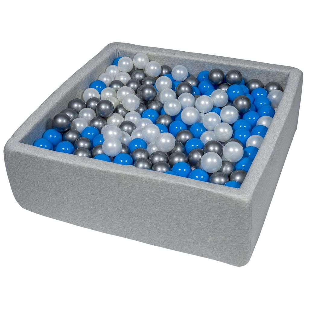 Bällebad für Kinder, 90x90 cm, Spielplatz + 450 Perlenbälle, blau, silber