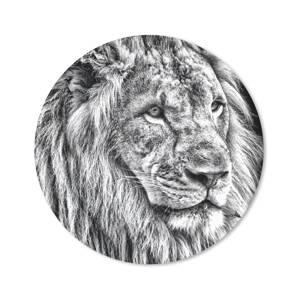 MuchoWow Mauspad Mousepad Porträt - Löwe - Schwarz und weiß 20x20 cm - Mousepads - Maus Mat - Pad - Mausunterlage - Schreibtischmatte