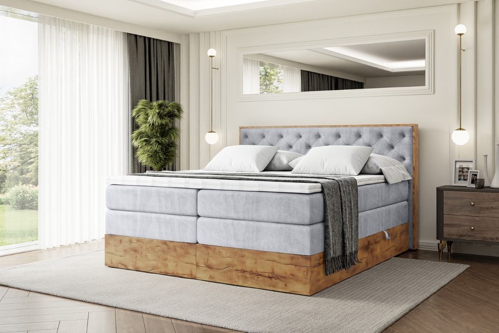 ALTDECOR Boxspringbett mit Matratze und Lattenrost, Topper, Polsterbett mit Bettkasten, Bett mit Stauraum H3- und H4- Matratze, Doppelbett, Springb...