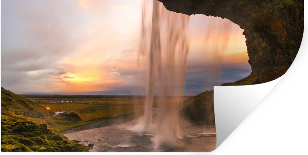 MuchoWow Wandtattoo Wandsticker Wandaufkleber Wasserfall - Island - Natur 120x60 cm Selbstklebend und Repositionierbar - Sticker - Dekorfolie