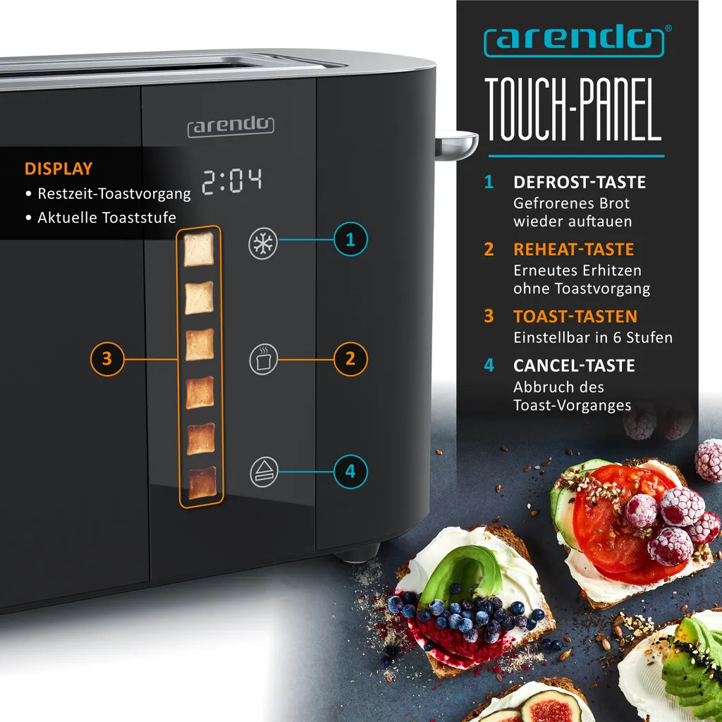Ketian, tostapane in acciaio inox con display LCD, tostapane con inserto per panini, smart tostapane in acciaio inox, centraggio del pane, 7 livelli di doratura, 1400 W, nero