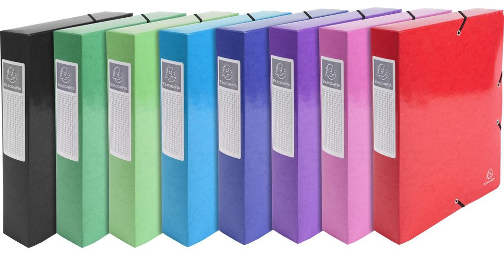 Exacompta 8x Archivbox Karton 600g/qm Rücken 60mm + Etikett A4 sortiert 50629E