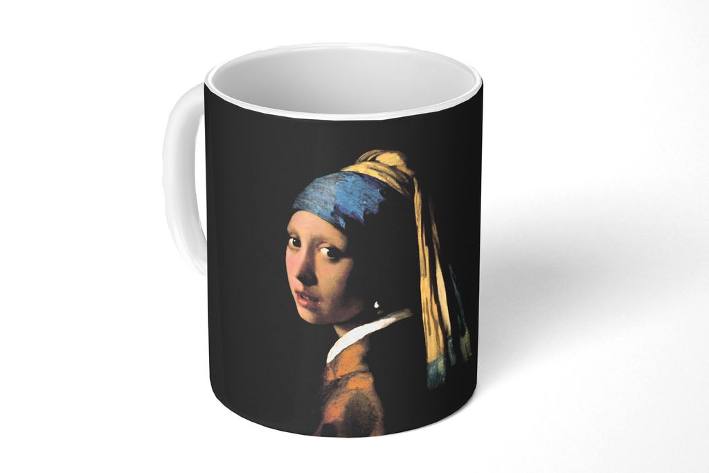 KitchenYeah Tasse Kaffeetasse Kaffeebecher 350 ml Das Mädchen mit dem Perlenohrring - Vermeer - Blumen Teetasse - Fototasse - Becher - Keramikbe...