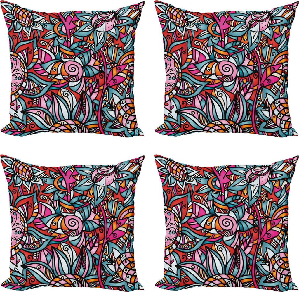 ABAKUHAUS Abstrakt Kissenbezug Set (4 Stück), abstrakte Sonnenblume, Moderner Doppelseitiger Digitaldruck, 50 cm x 50 cm, Mehrfarbig
