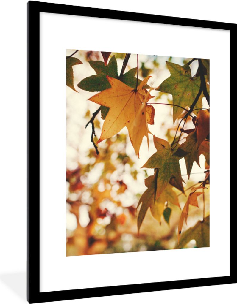 MuchoWow Gerahmtes Poster Natur - Herbstlaub - Rustikal 60x80 cm - Poster mit Schwarzem Bilderrahmen Wandposter Rahmen Foto Bilder - Wohnzimmer -...