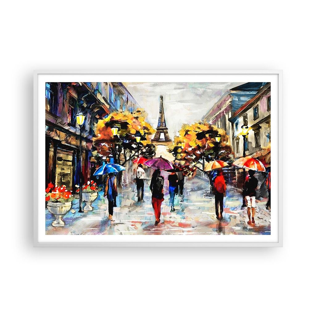 Gerahmtes Poster - Weißer Rahmen - Paris Stadt Zuhause - 100x70 cm - Wand Bild - Wanddeko - Wandbilder - Kunstposter - Wandposter - Bilderrahmen -...