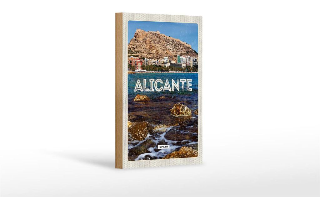 Holzschild Reise 12x18 cm Alicante Spain Spanien Meer Urlaub