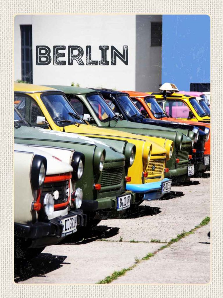 vianmo Holzschild 40x30 cm Berlin Deutschland Oldtimer Bildmotiv Reisemotiv Straße Stadt