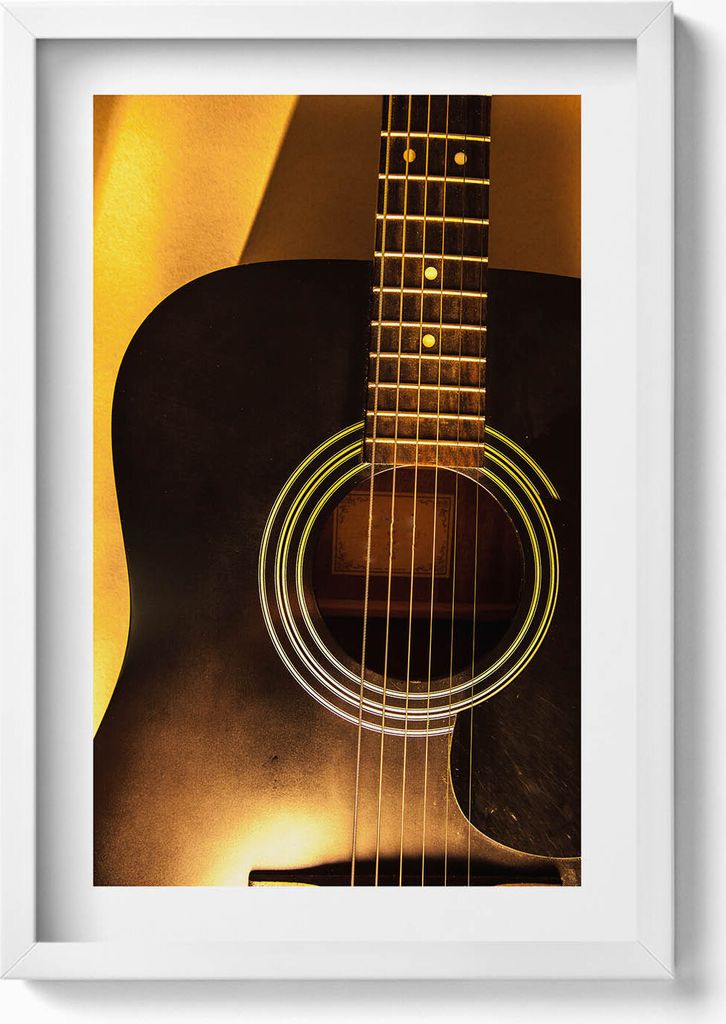 Schwarzes Gitarreninstrument– Wandbild mit Rahmen – Gerahmtes Bild – Wanddekoration – 40x60 cm – Weiß