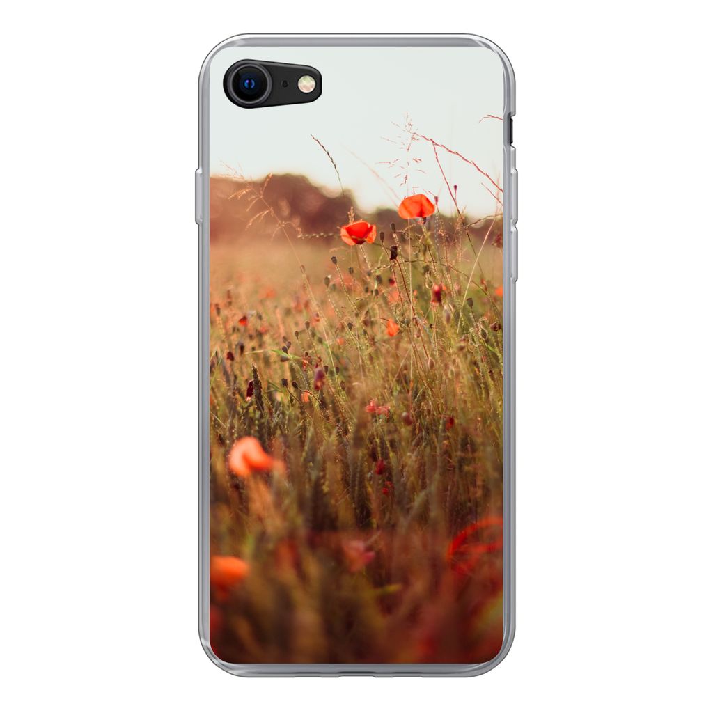 MuchoWow Handyhülle Schutzhülle Hülle für iPhone SE 2022 Sonnenuntergang - Blumen - Rot Silikon Softcase Handy Hülle - Schutzhülle