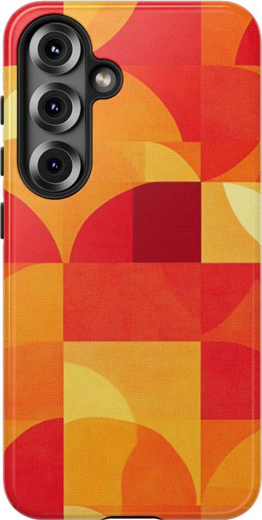Lebhaftes geometrisches Muster in Rot und Orange – Hülle Kompatibel mit Samsung Galaxy S25