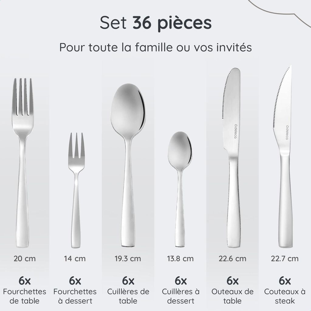 Deleca Service de couverts 36 pièces pour 6 personnes - Image du produit 