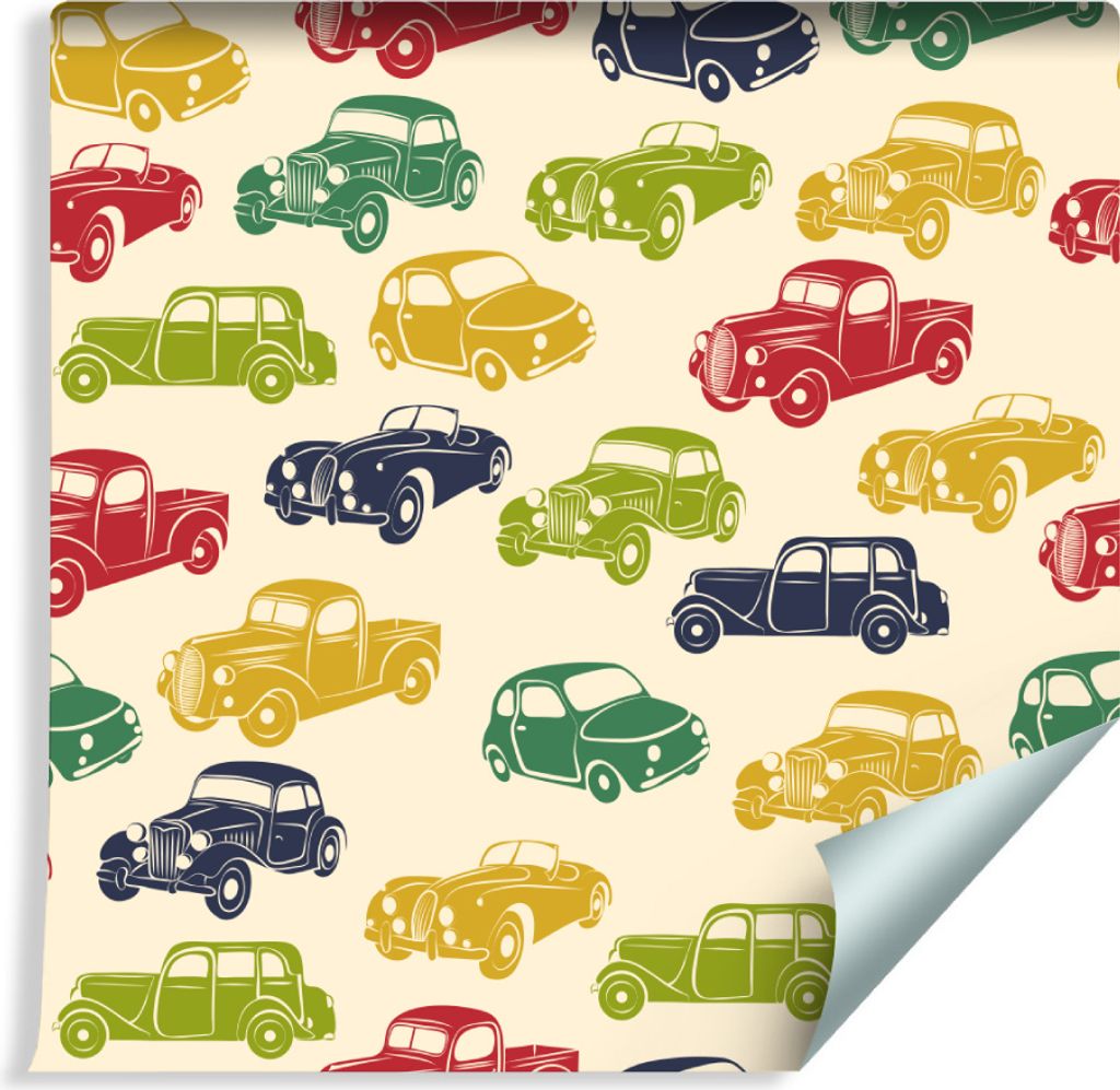 10m VLIES TAPETE Rolle Kinderzimmer Bunte Retro Autos Stadt Weg Reise XXL