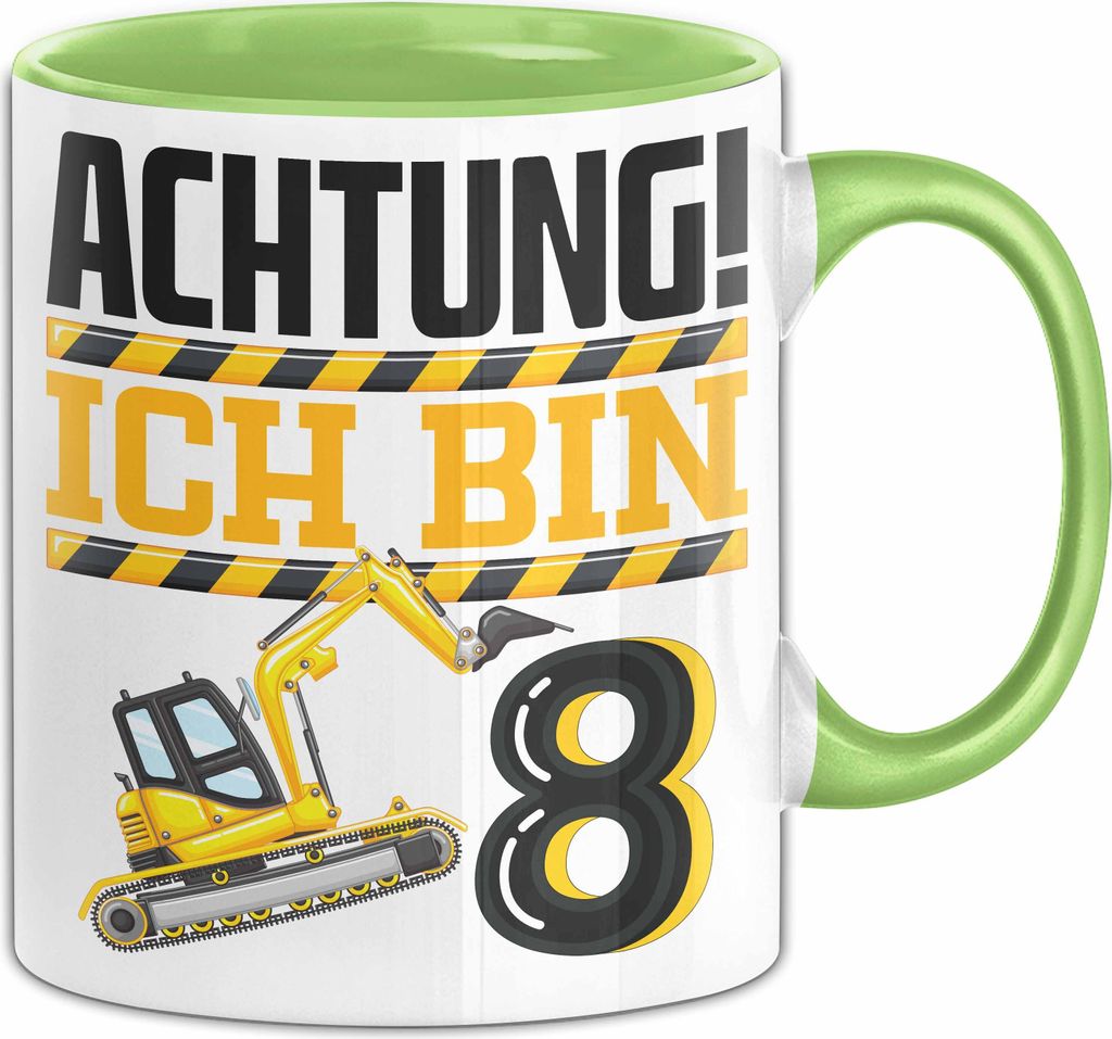 8. Geburtstag Geschenk Tasse Becher Jungs Baustelle Geburtstagsgeschenk Achtung Ich Bin 8 (Grün)