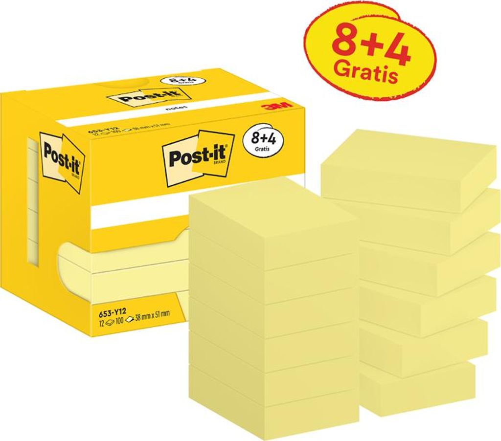 Post-it Notes Haftnotizen 51 x 38 mm gelb 12 Blöcke á 100 Blatt