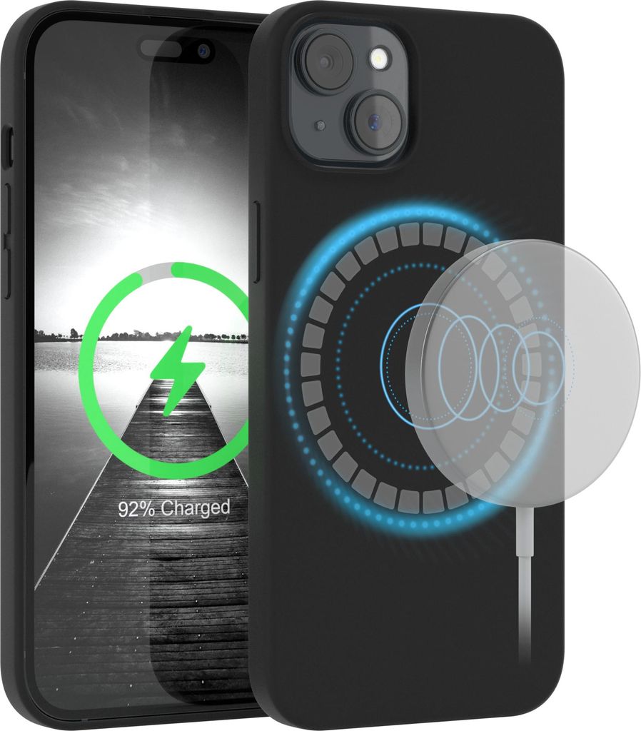 EAZY CASE Silikon MagSafe Handyhülle kompatibel mit Apple iPhone 15 Plus Hülle mit Kameraschutz, Silikonhülle, Schutzhülle Schwarz