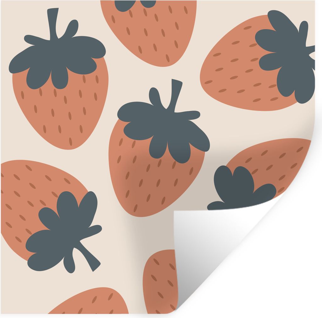 MuchoWow Wandtattoo Wandsticker Wandaufkleber Obst - Pastell - Erdbeere - Muster 30x30 cm Selbstklebend und Repositionierbar - Repositionierbar -...