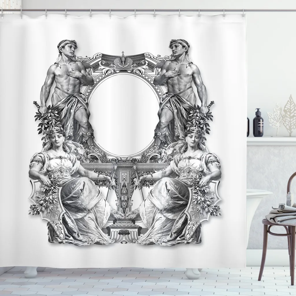 Tenda Bagno Design Barocco Bianco e Nero ABAKUHAUS 175x180cm
