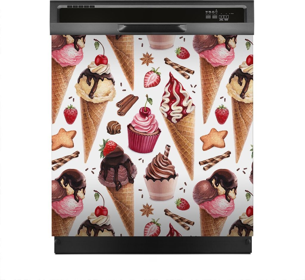 Aufkleber sticker 60x60 cm Dekorative folie Spülmaschine - Eiscreme Kirsche Erdbeere