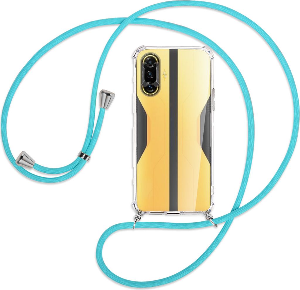 Handykette Backcover-Schutzhülle mit Band (Metall silberfarben) für Xiaomi Redmi K40 Gaming - türkis