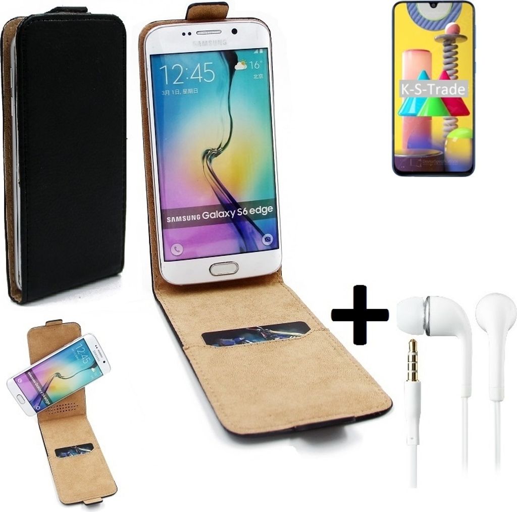 K-S-Trade Handyhülle + Kopfhörer kompatibel mit Samsung Galaxy M31 360° Flipstyle Schutzhülle Smartphone Tasche Case Flip cover schwarz 1x