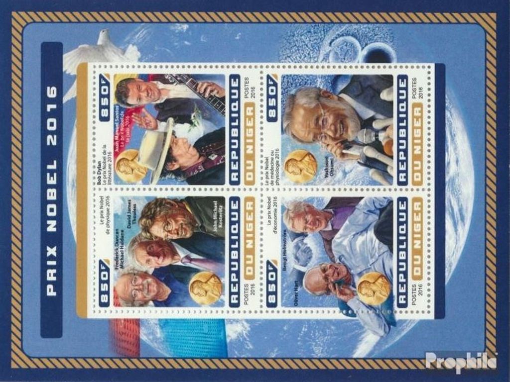 Briefmarken Niger 2016 Mi 4702-4705 Kleinbogen (kompl. Ausg.) postfrisch Nobelpreis 2016