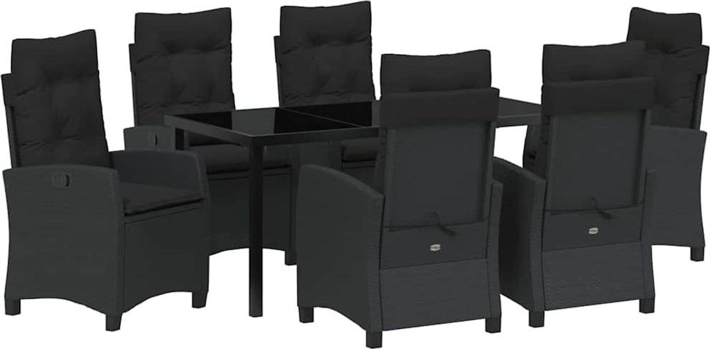 Garten Essgruppe mit Kissen 7 pcs Schwarz Poly-Rattan