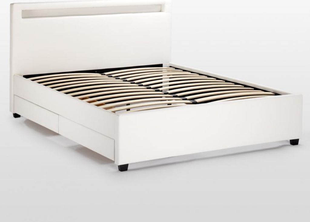 Doppelbett mit Lattenrost Led-Kopfende Schubladen Metall Produktbild 