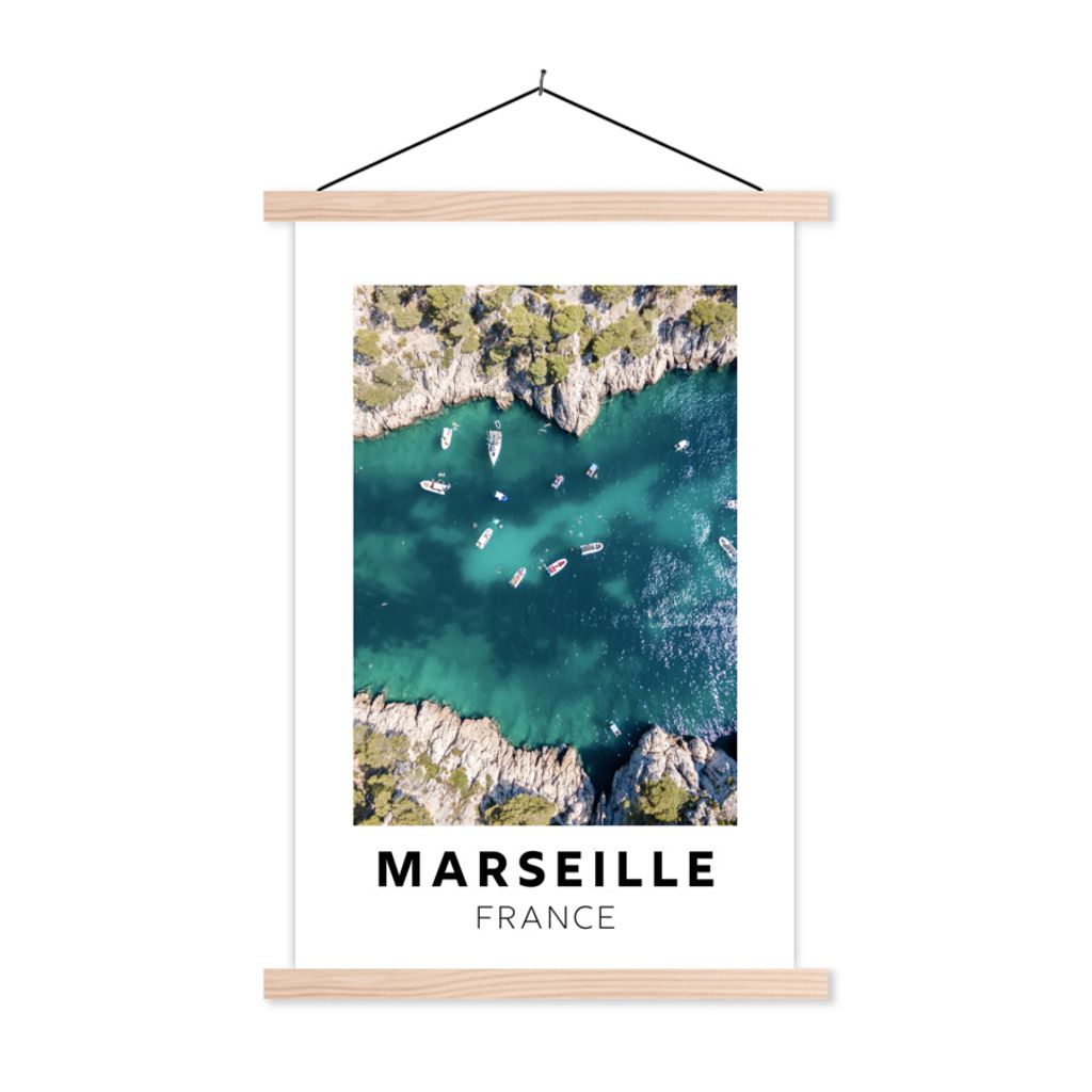MuchoWow Textilposter Frankreich - Marseille - Boot 40x60 cm mit holzfarbenen Rahmen - Poster