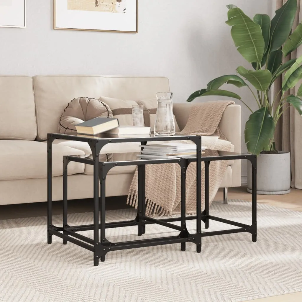 Tavolini Design 2025 Vetro e Acciaio Nero | Set 2 Pezzi Eleganti