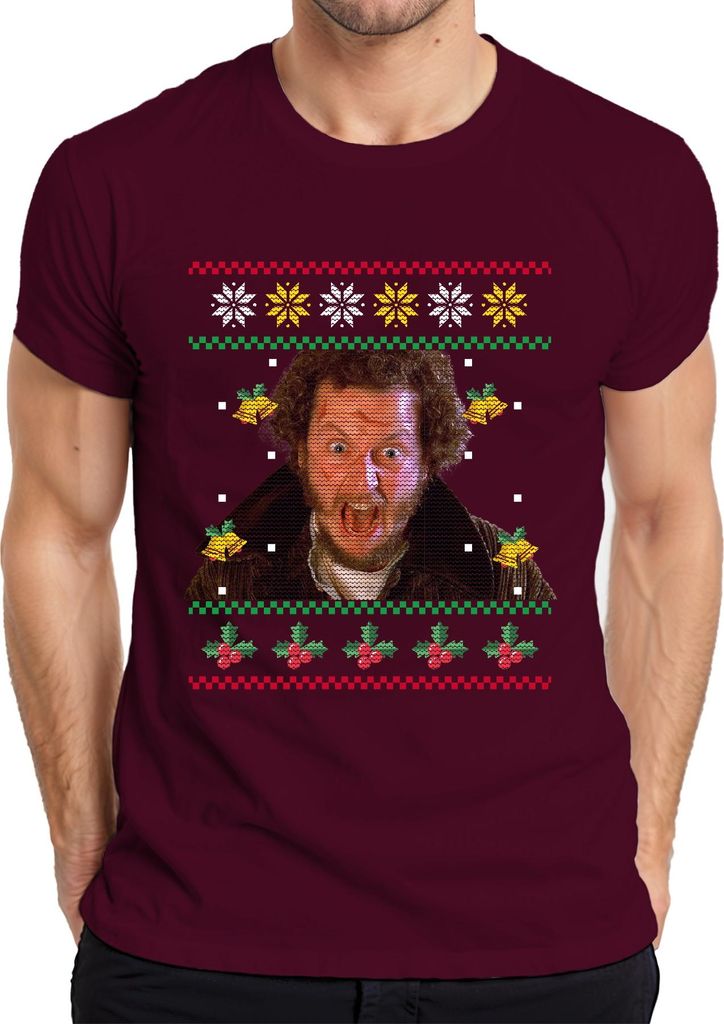 Marv Kevin Allein Zuhause - Weihnachtsgeschenk Ugly Christmas Sweater Weihnachten Herren T-Shirt, Burgundy, L