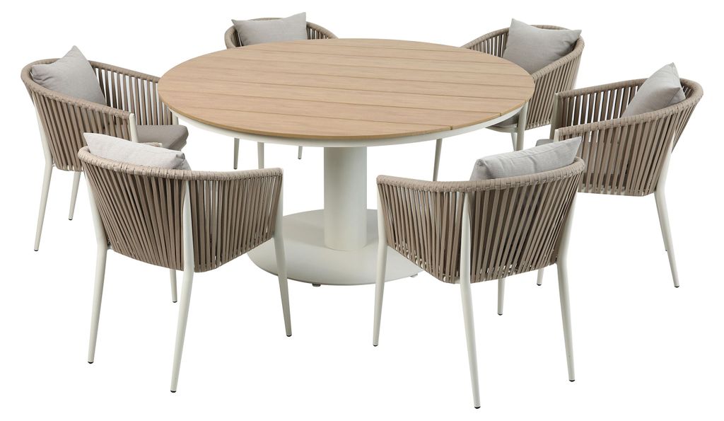 AXI Jay/Faye 7-teiliges Gartenset in Beige für 6 Personen | Essgruppe aus Aluminium mit Tischplatte aus Polywood | Gartentisch mit 6 Gartenstühle...