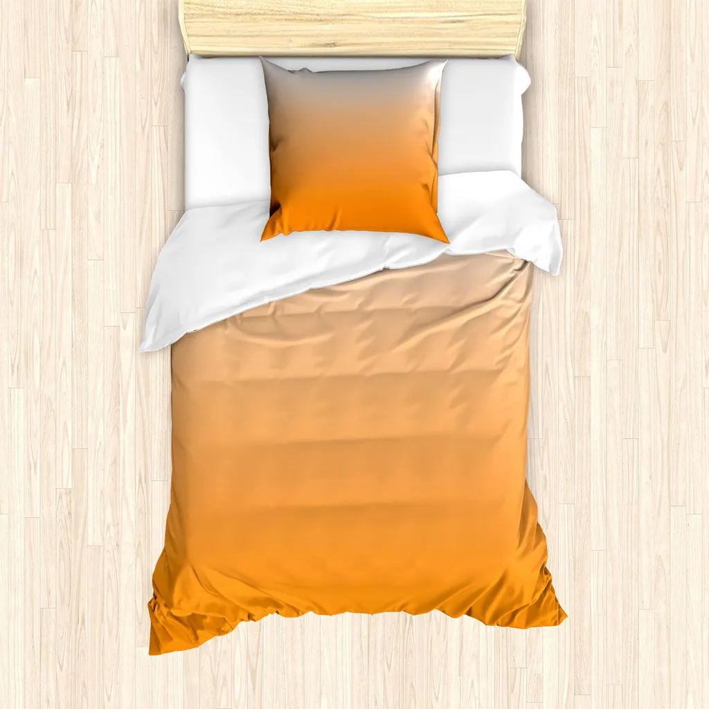 Set copripiumino ABAKUHAUS Ombre, stampa artistica moderna e astratta ispirata al tramonto estivo, colore arancione, 135 x 200 cm + 80 x 80 cm, arancione e bianco