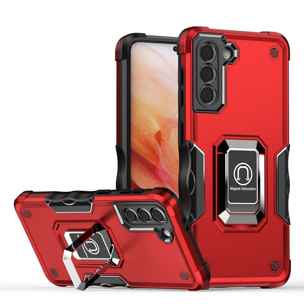 Smartphonica Rugged Armour Tasche für Samsung Galaxy S23 mit verstellbarem Ringhalter - Rot