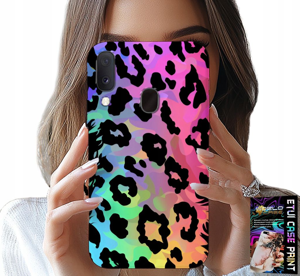 Fall Für Samsung Galaxy A20E - Bunten Regenbogen Leopard Druck Zurück Glas