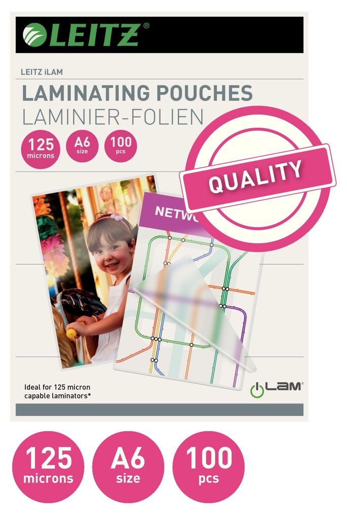 Laminierfolien Leitz 33806, A6, 125mic, 100 Stück Produktbild 