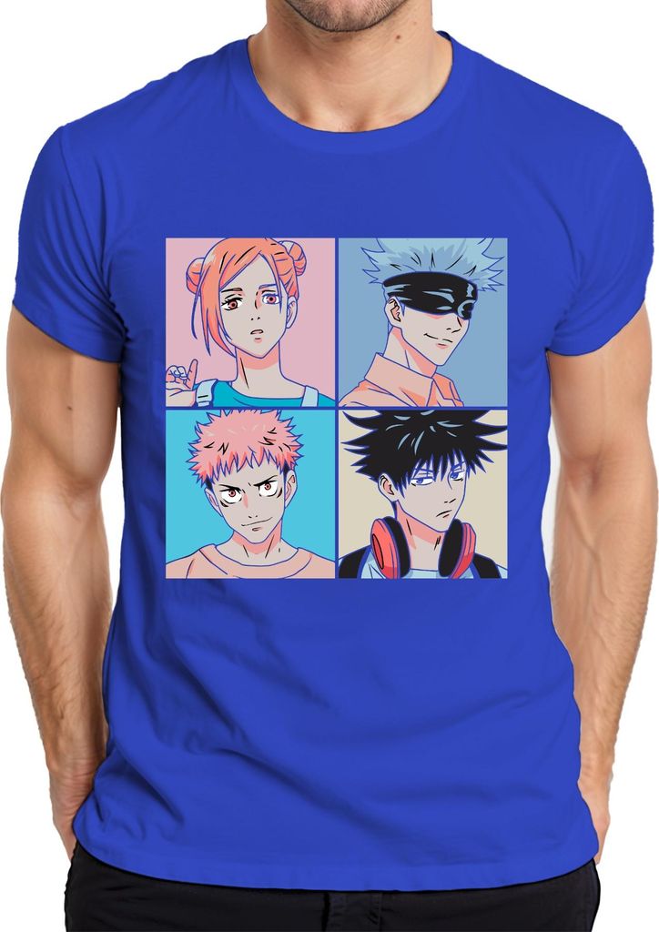 Jujutsu Kaisen Anime Poster Gojo Itadori Fushiguro Kugisaki Herren T-Shirt, Blau, 3XL
