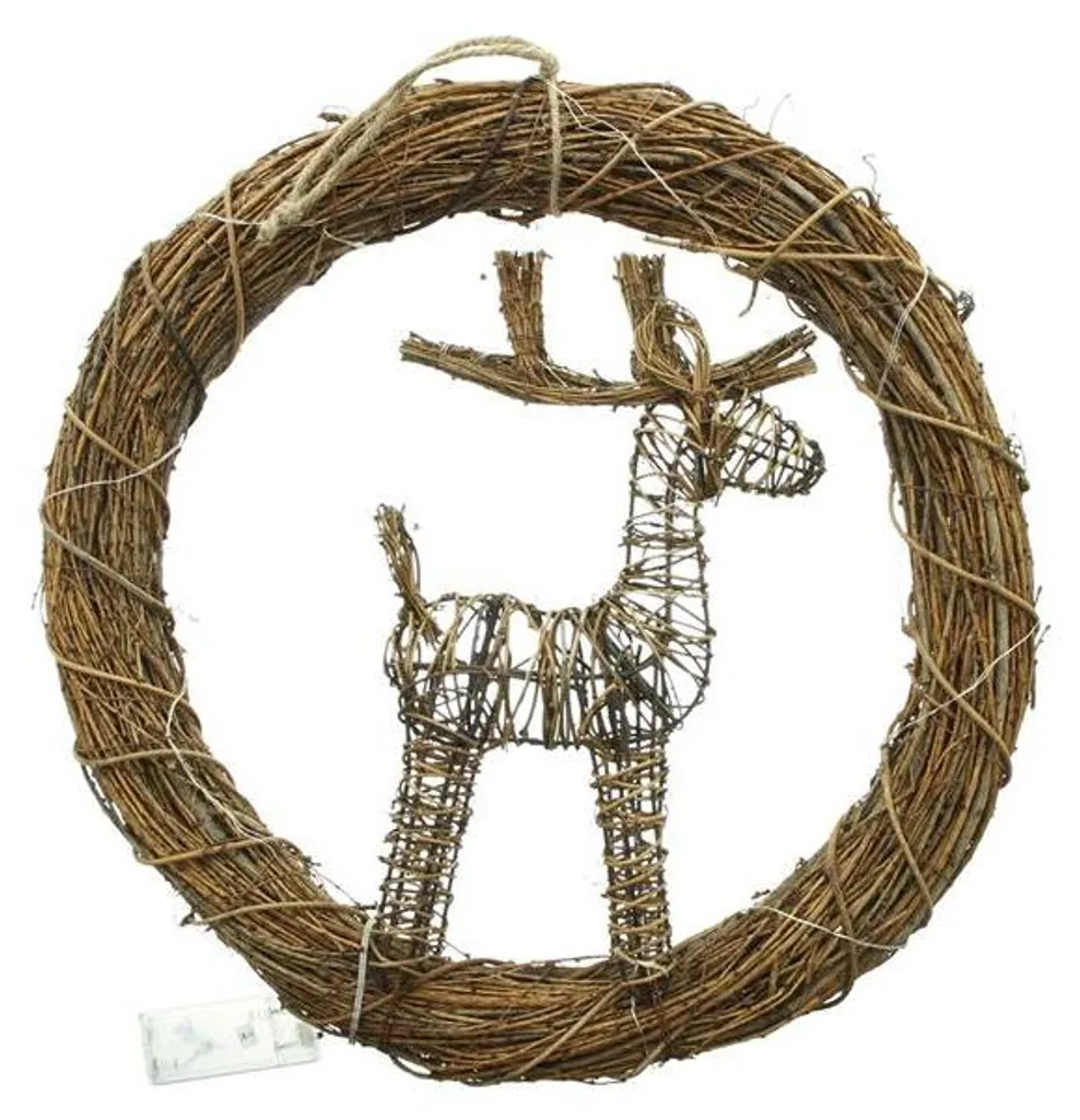Couronne Murale Noël Renne avec LED 44 cm en Branches Entrelacées - 5
