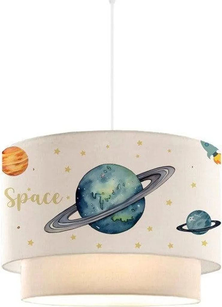 Lampadario Pianeta Saturno Bianco per Cameretta - 30x20 cm Sospensione
