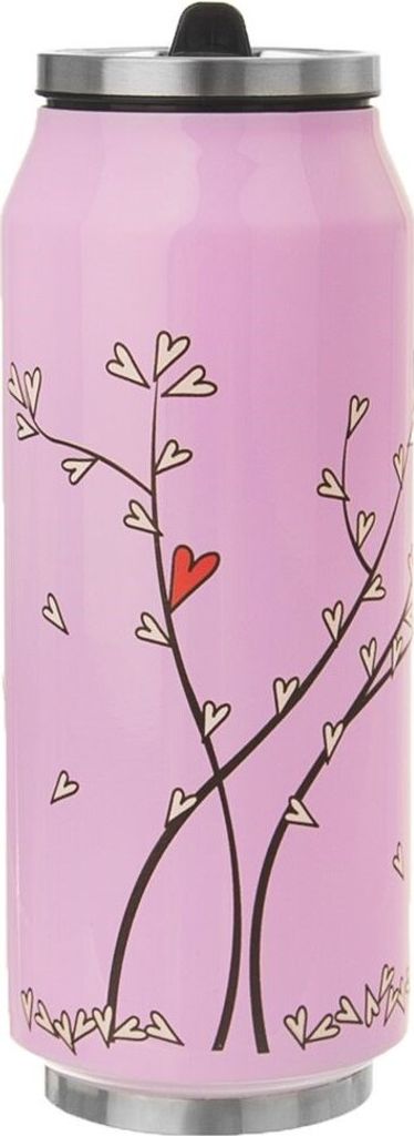 Orion Thermobecher | Isolierbecher | Thermosflasche BAUM MIT HERZEN dosenförmig aus Stahl auslaufsicher doppelwandig 400 ml
