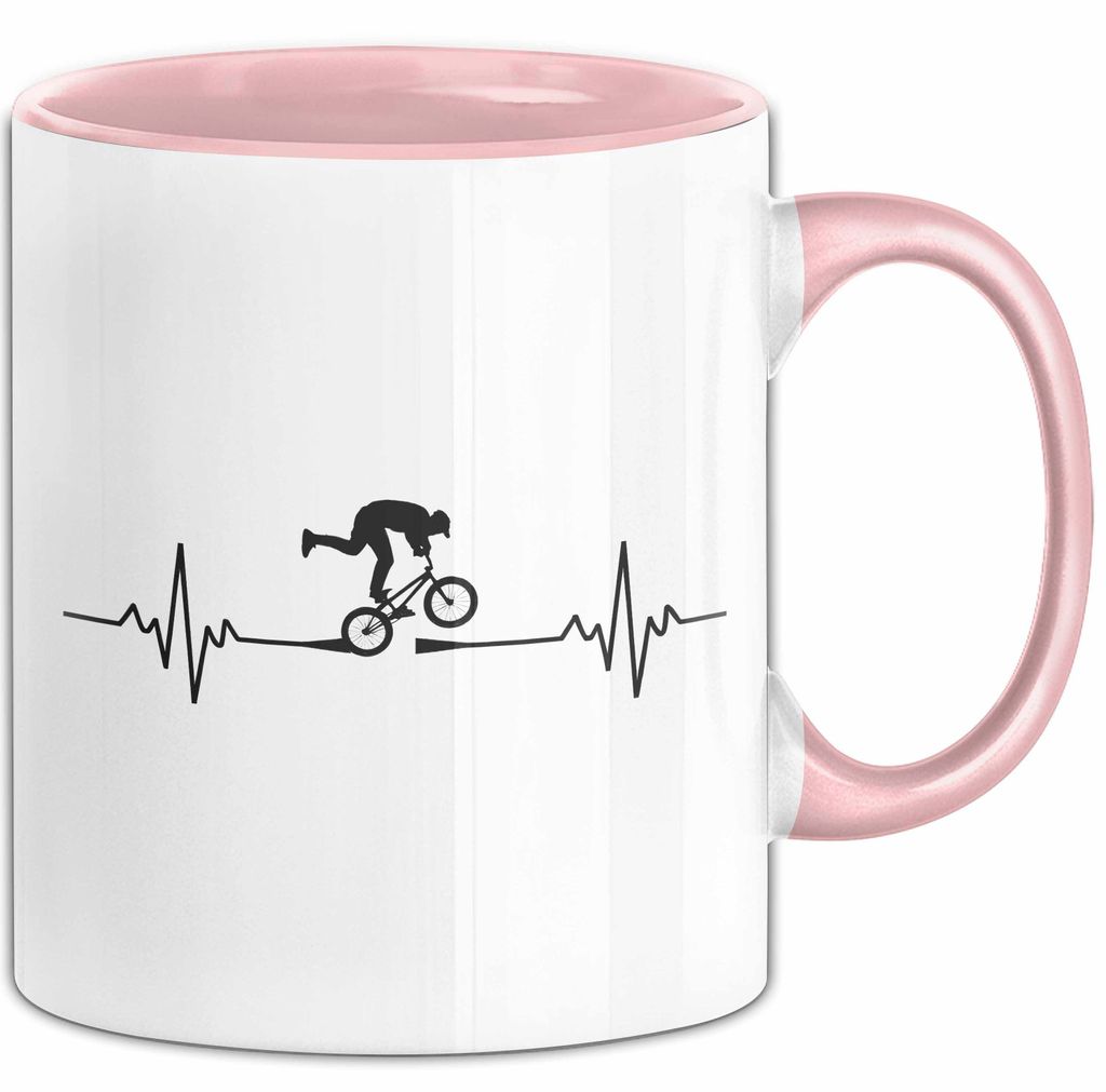 Fahrradfahren Tasse Geschenk Fahrradfahrer Herzschlag Biker Geschenkidee Lustig (Rosa)