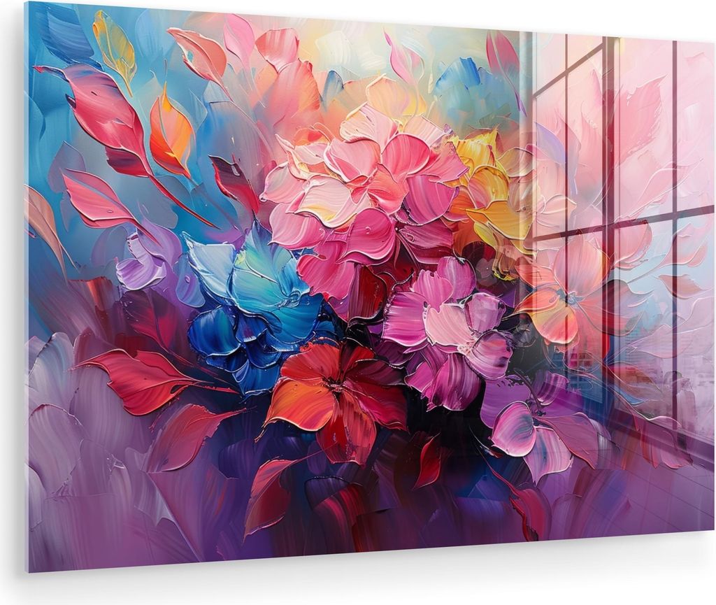 MuchoWow Glasbilder - Bilder auf Wandbild - Foto auf Glas Blumen - Malerei - Abstrakt - Farbenfroh 30x20 cm Wanddekoration aus Glas - Acrylglasbild...
