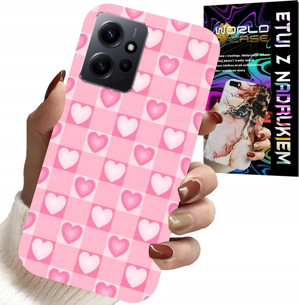 Custodia per Xiaomi Note 12 4G - Griglia cuori rosa + vetro