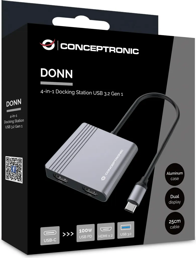 Hub USB-C Multiport Conceptronic avec 2 ports HDMI pour double écran - 7