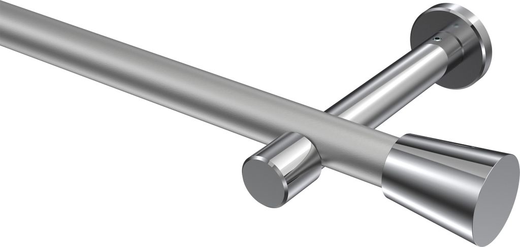 Interdeco Gardinenstange / Vorhangstange Silbergrau / Chrom, Typ Prestige Sitra (Konus) ohne Ringe, 20 mm Ø 1-läufig, 540 cm